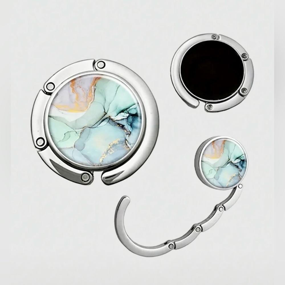 Green, Blue Multicolor Marble Foldable Metal Handbag Holder/Hook